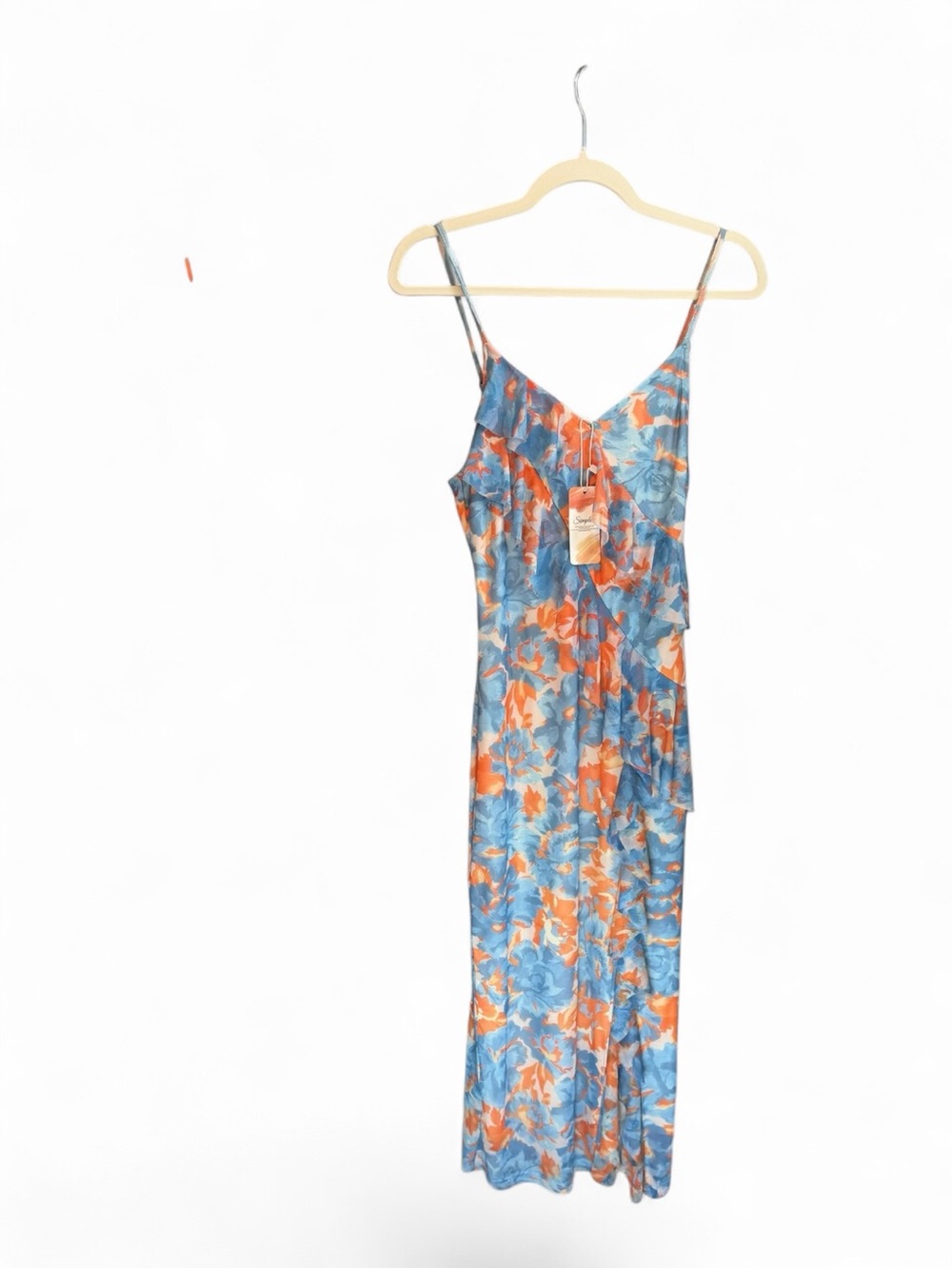 Blue and Orange Floral Slip Maxi Dress